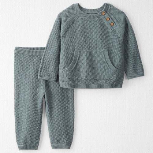 Aqua Slate Baby Organic Cotton Sweater Knit Pullover Set | Carter’s Oshkosh Canada
