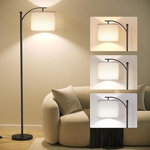 SUNMORY Arc Floor Lamp,Modern Floor Lamp with 3 Color Temperatures Bulb,Metal Standing Lamps with Adjustable Hanging Lampshade,Tall Floor Lamps for Living Room (Black)