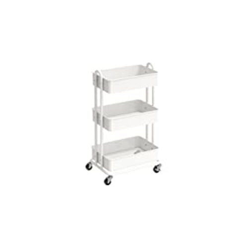 Simple Houseware Heavy Duty 3-Tier Metal Utility Rolling Cart, White