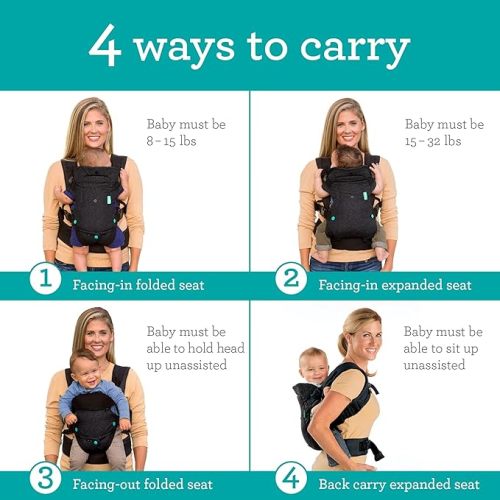 Infantino Flip 4-in-1 Convertible Baby Carrier, Adjustable, Ergonomic Babywearing, Registry Essential, Baby Carrier for Newborn to Toddler, Black