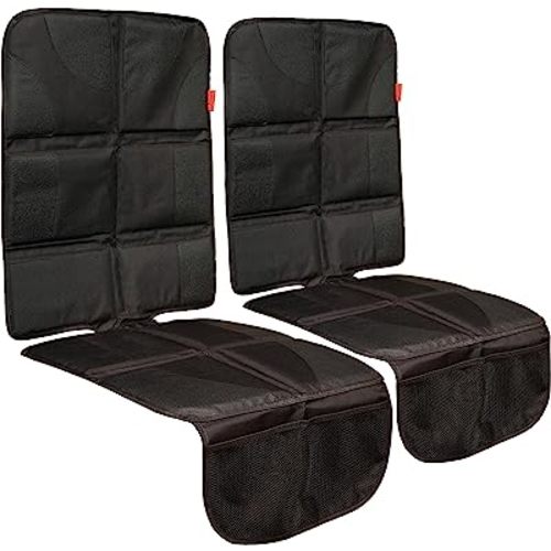 Lusso Gear Car Seat Protector (Value 2 Pack) – Thick Padding – Waterproof Cover Under Baby Seat with Two Mesh Pockets – Black Non-Slip Design