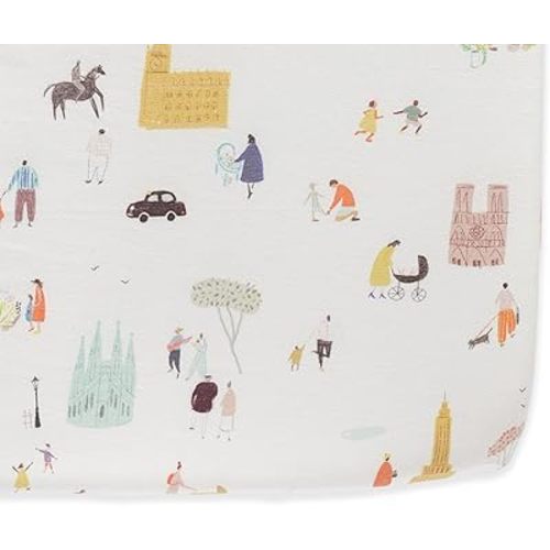 Pehr Crib Sheet, Explore The World | Breathable Brushed Organic Cotton for Soft Sleep | Snug Fit | Reusable Fabric Bag Packaging | Standard Crib Mattresses up to 52”L x 28”W x 8”H