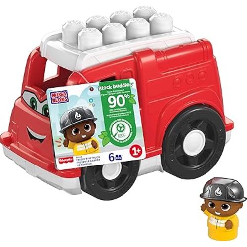 MEGA BLOKS First Builders Toddler Building Blocks Toy Set, Freddy Firetruck with 6 Pieces and Storage, 1 Figure, Red, Ages 1+ Years