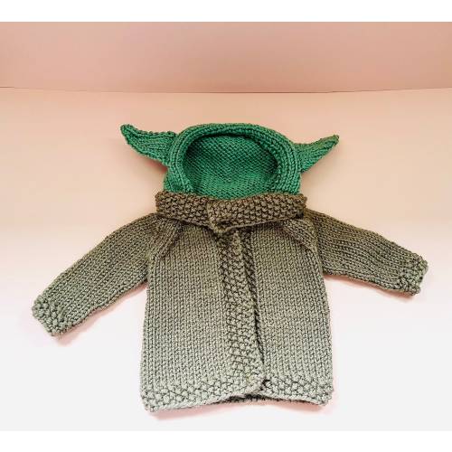 Handmade Knitted The Mandalorian Baby Jacket, Baby Yoda Jacket, Star Wars baby clothing,Yoda jacket for baby, Grogu Baby Jacket, Yoda jacket