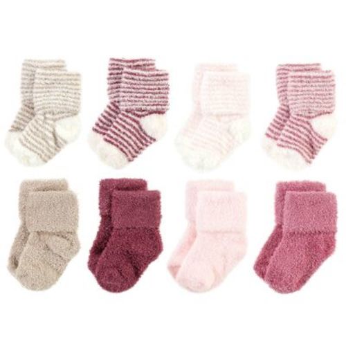 Hudson Baby Infant Girl Cozy Chenille Newborn And Terry Socks, Blush Pink Stripe, 6-12 Months