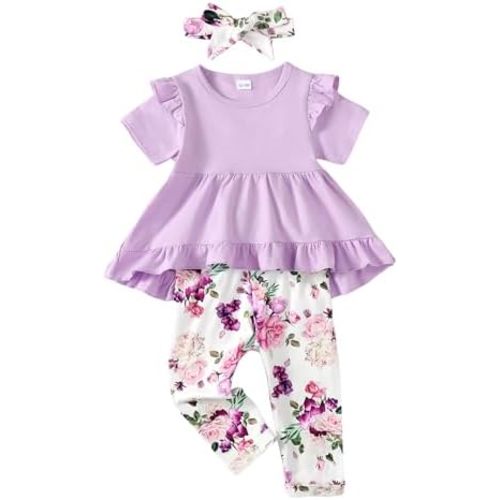 Kucnuzki Baby Girl Clothes Toddler Girl Outfit Cute Shirt Ruffle Top Pant Set Fall Winter Clothing For Girl