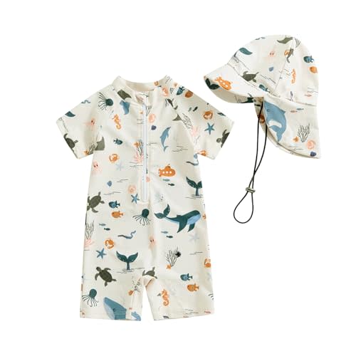 Hnyenmcko Infant Baby Boy Girls Rash Guard Swimsuit Short Sleeve Zipper Bathing Suit Toddler One Piece Swimwear Sunsuit