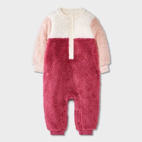 Baby Girls' Faux Shearling Colorblock Romper - Cat & Jack™ Pink 3-6M
