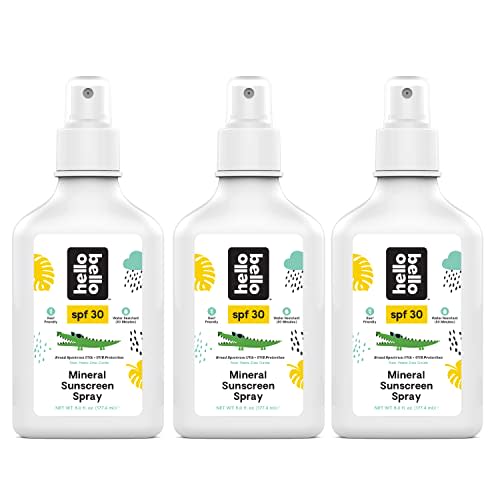 Hello Bello Mineral SPF 30 Sunscreen Spray I Broad Spectrum UVA/UVB Protection, Water Resistant and Reef Friendly Sun Protection for Babies and Kids I 18 Fl Oz (3 Packs of 6oz)