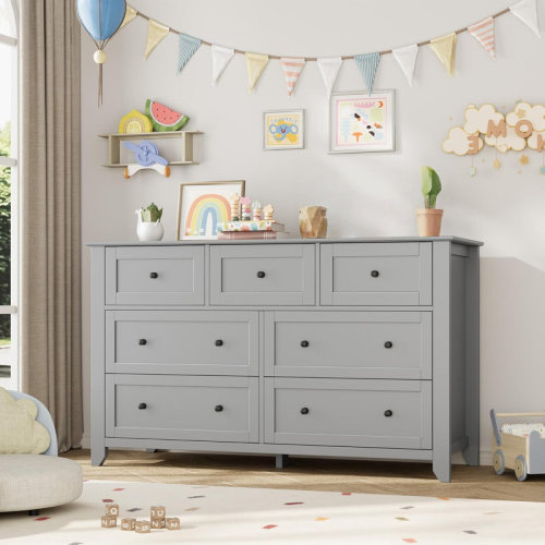 Mercer41 7 Drawer Dresser for Bedroom, 54" Wide Dresser with Deep Drawers & Metal Knobs, Modern Large Wooden Chests of Drawers for Entryway, Hallway | Wayfair