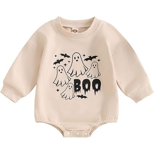 Newborn Boy Girl Halloween Outfit Newborn Long Sleeve Pumpkin Sweatshirt Bubble Romper Oversized Fall Clothes