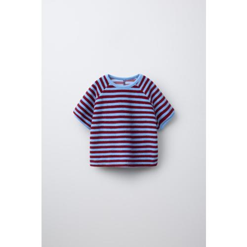 STRIPED TERRYCLOTH T-SHIRT - Light blue | ZARA United States