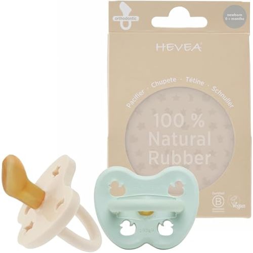 HEVEA Natural Rubber Pacifier Orthodontic Newborn 0+ Months Two-Pack - Mellow Mint & Milky White