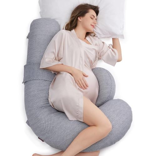 Momcozy Pregnancy Pillows, Original F Shaped, with Air Layer Cover, Grey