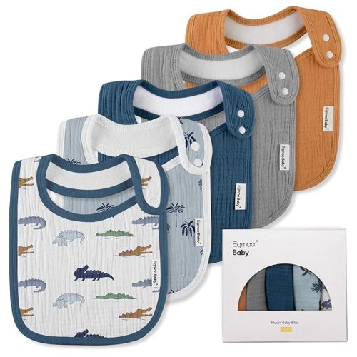 Muslin Bibs for Baby Boys Girls,Organic Muslin Baby Bib for Drooling and Teething,Soft Bandana Drool Bibs 5 Pack