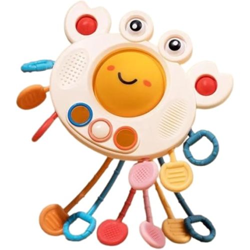 Yummy Baby Products Montessori Sensory Toy for Babies, Silicone Pull String Teething Toy, Perfect for Entertaining Baby While Developing Motor and Sensory Skills (Crab)