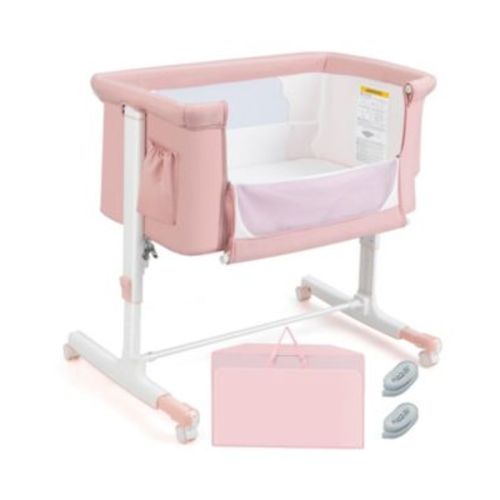 Portable Baby Bedside Bassinet with 5-level Adjustable Heights and Travel Bag