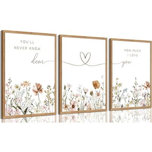 libitea 3 Pcs Boho Nursery Wall Art (Wood Color Framed, 16L x 12W)