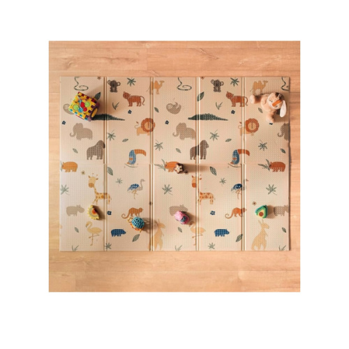 Nuby Reversible Baby Floor Mat, 77" x 58" - Foldable and Lightweight Baby Play Mat for Floor - Easy Storage and Travel - Safari