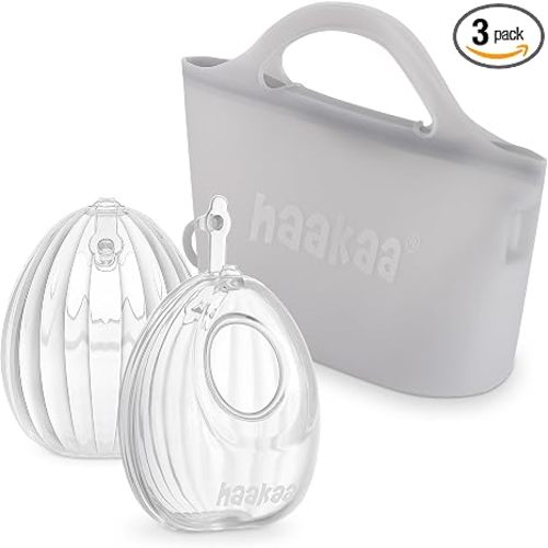 haakaa Wearable Silicone Breast Pump with Steriliser Bag, 2-in-1 Hands-Free Passive Breast Milk Catcher for Nursing Mom, Breastfeeding Essentials, 2-Pack 75ml Pumps & 1 Steriliser Bag