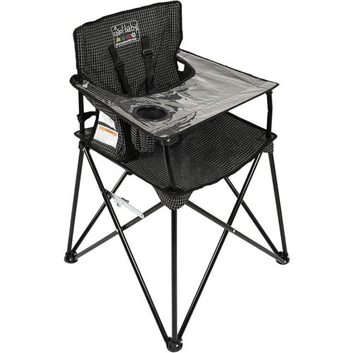 ciao! baby Portable High Chair for Babies and Toddlers, Fold Up Outdoor Travel Seat with Tray and Carry Bag for Camping, Picnics, Beach Days, Sporting Events, and More (Black Check)