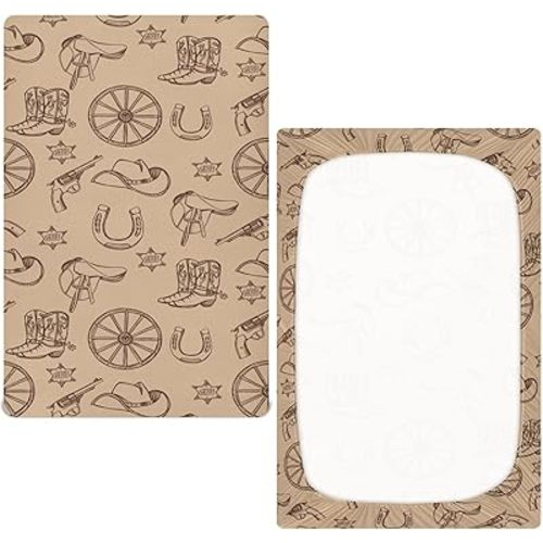 Vintage Western Contry Theme Fitted Crib Sheet, Cowboy Hat Boots Texas Stars Crib Sheets Ultra Soft Breathable Playard Standard Crib Toddler Mattress Sheets 28x52 inches