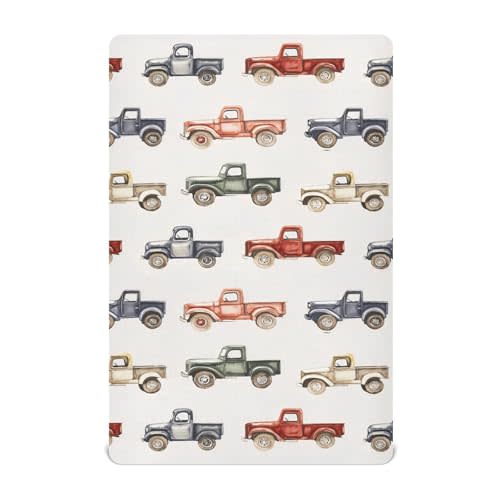 Vintage Trucks Jeeps Crib Sheets for Boys Girls,Neutral Fitted Crib Sheets for Toddler Mattresses,Baby Nursery Sheet for Cribs,Soft and Breathable 39 * 27 * 5In