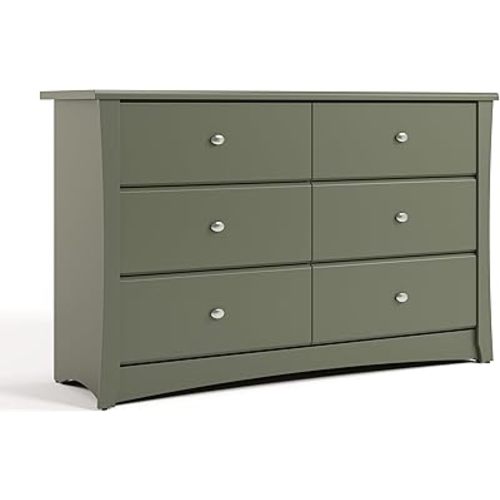 Storkcraft Crescent 6 Drawer Double Dresser (Olive) – GREENGUARD Gold Certified, Dresser for Nursery, 6 Drawer Dresser, Kids Dresser, Nursery Dresser Drawer Organizer, Chest of Drawers