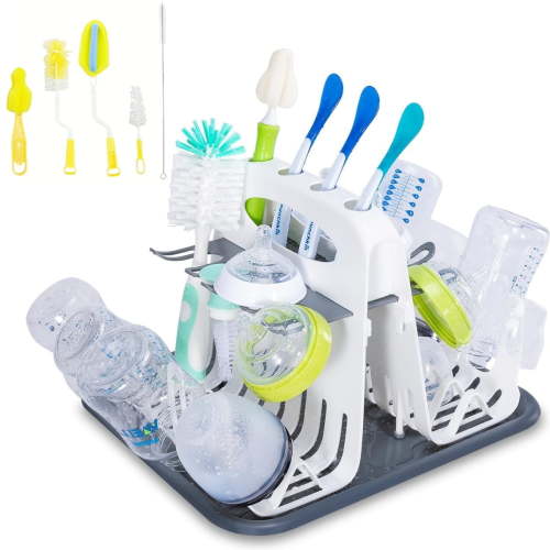 LTS EMIRA High Capacity Drying Rack with 5pcs Brushes, Deluxe Countertop Drying Rack, Universal Drying Station, Baby Bottle Drying Rack with Bottle Brushes, Cup and Bottle Drying Rack