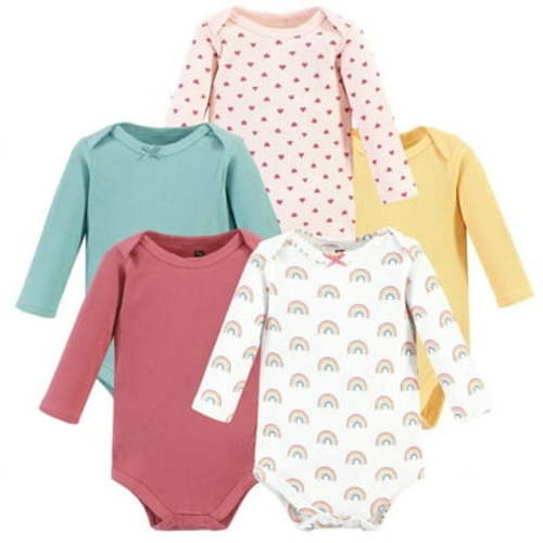 Hudson Baby Infant Girl Thermal Long Sleeve Bodysuits, Creative Rainbows, 9-12 Months