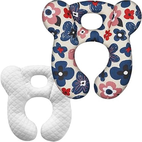 Baby Travel Pillow, Upgrade U-Shape Infant Pillow for Car Seat Pushchair and Stroller, Soft Comfortable Sleep Cushion for Kids Newborn and Toddler -Flower Blue