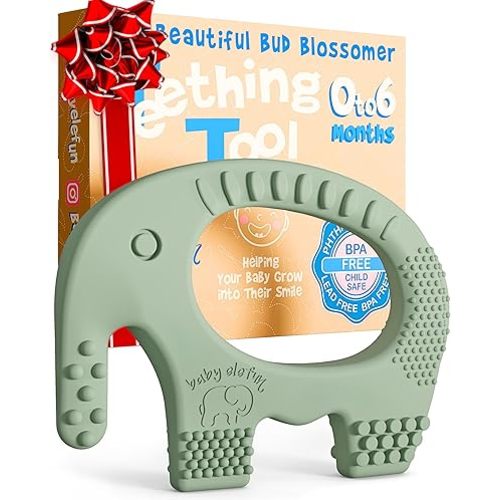 Teething Toys for Babies Age 0 to 6 Months - Baby Elefun 5X Pain Relief Smart Teether - Zero Developmental Delay Silicone Baby Teething Toy Ring - Cute Infant Shower Gift Chew Toy for Babies