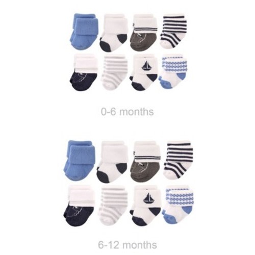 Hudson Baby Infant Boy Grow with Me Cotton Terry Socks, Nautical, 0-6 and 6-12 Months