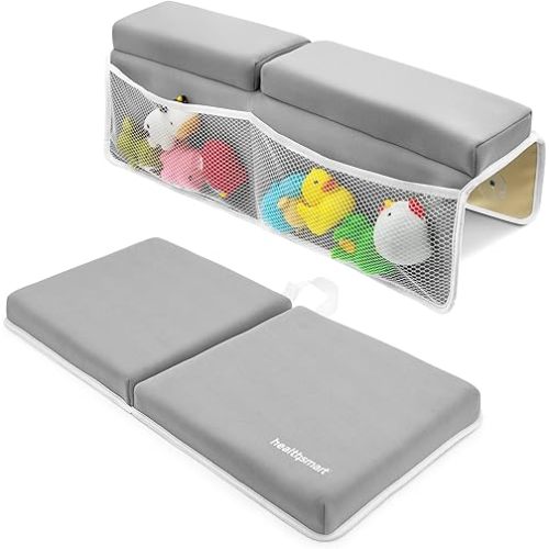 HealthSmart Comfortable Baby Bath Kneeler and Elbow Rest Pad Set | Ultra-Thick Padded Bath Kneeling Pad for Bathing Baby with Toy Organizer Pockets - Non-Slip, Water-Resistant, Machine-Washable