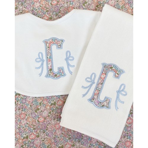 Monogrammed Appliqué Burp Cloth or Bib Embroidered Liberty