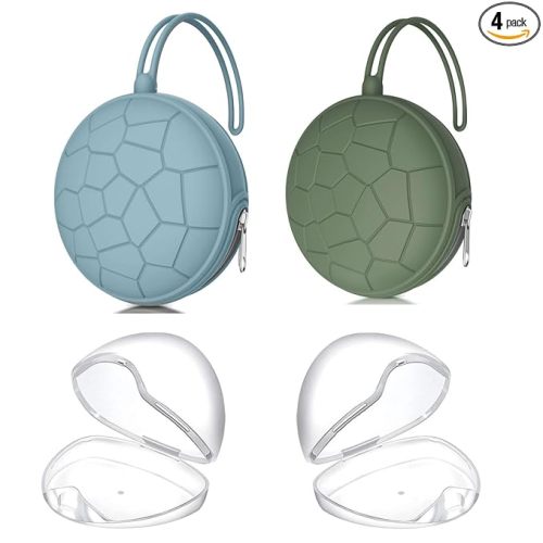 4 Pack Pacifier Holder Case Set,2 Silicone Portable Pacifier Cover Pouch Bag for Diaper Bag Baby Carriage with 2 Transparent Pacifier Storage Container Box,Easy to Clean,Classic(Blue & Green)