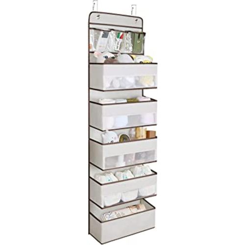 Univivi Door Hanging Organizer Nursery Closet Cabinet Baby Storage with 5 Large Pockets and 3 Small PVC Pockets for Cosmetics, Toys and Sundries (6 Layers - Beige)…