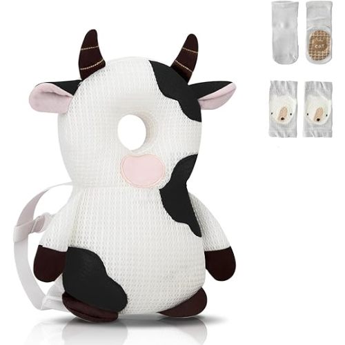 WKC Baby Head Protector Backpack with Knee Pads & Non-Slip Socks, Toddler Safety for Crawling & Walking (Style 24)