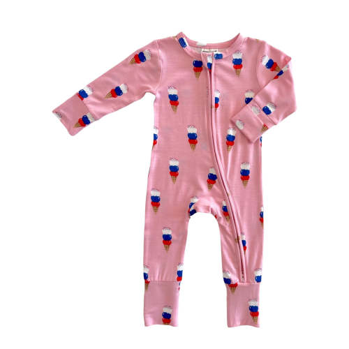 2-Way Convertible Zip Romper, Pink Ice Cream