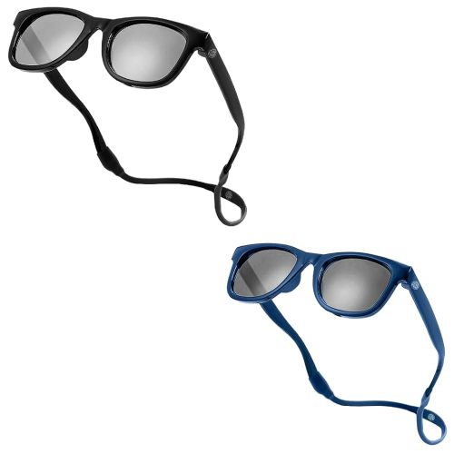 Polarized Baby Sunglasses With Strap - Unbreakable Flexible Sunglasses For Newborns 0-24 Month (Black+Blue)