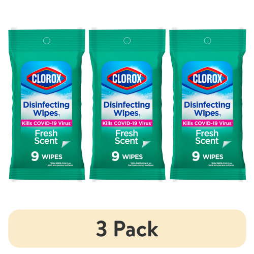 (3 pack) Clorox Disinfecting Wipes on the Go Bleach Free Travel Wipes, Fresh Scent, 9 Count