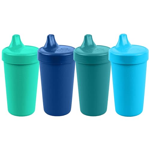 Re-Play Sippy Cups for Toddlers - 10 Oz. Reusable Spill Proof Cups for Kids, Dishwasher/Microwave Safe - Made in USA - Set of 4-3.13" x 6.25" - True Blue