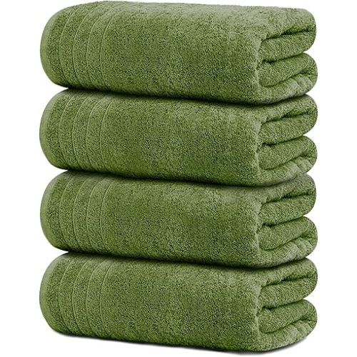 Tens Towels Pack of 4 Extra Large Bath Towels 30 x 60 Inches, 100% Cotton, Larger & Lighter, Quicker to Dry, Lighter Weight, Super Soft and Absorbent, Perfect Bathroom Towels (Green)