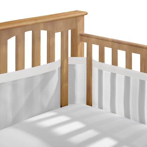 BreathableBaby Breathable Mesh Liner for Full-Size Cribs, Deluxe 4mm Mesh, White Mist (Size 4FS Covers 3 or 4 Sides)