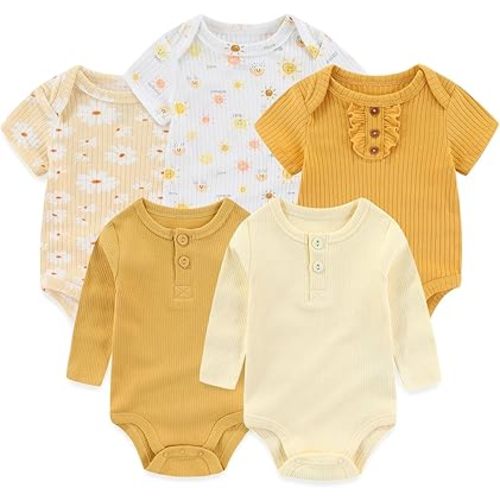 Newborn Baby Bodysuit Soft Ribbed Romper Infant Boy Girl Clothes Set 0-12 Months