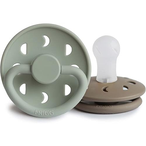 FRIGG Moon SilkySoft Silicone Baby Pacifier | Made in Denmark | BPA-Free (Sage/Portobello, 0-6 Months)