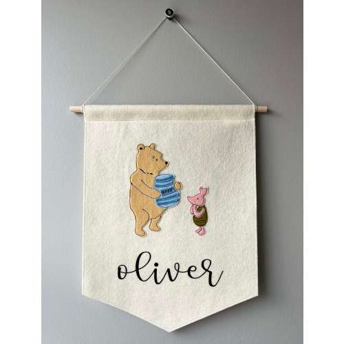 Pooh Bear Nursery Banner - Custom Name Felt Nursery Sign - Personalized Felt Banner - New Baby Gift - Nursery Decor - Kids Room Wall Hanging