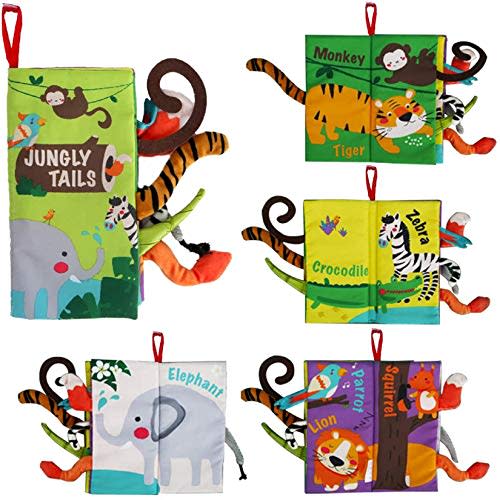 beiens Soft Baby Cloth Books, Touch and Feel Crinkle Books, for Babies, Infants & Toddler Early Development Interactive Stroller Toys, Baby Girl & Baby Boy Gift (Jungle Tails-1 Book)