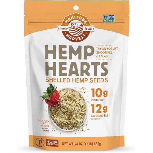 Manitoba Harvest Hemp Seeds, 24 oz; 10g Plant Based Protein and 12g Omega 3 & 6 per Serving, Perfect for smoothies, yogurt & salad, Non-GMO, Vegan, Keto, Paleo, Gluten Free