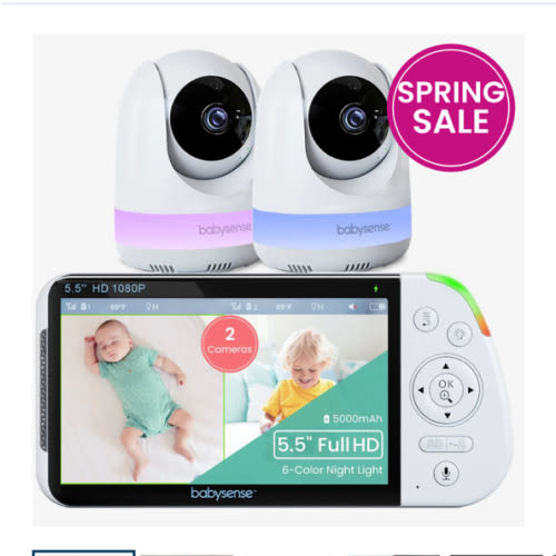 Babysense Max View: Video Baby Monitor with 2 Cameras, Split Screen, Non Wifi, Night Light & Sound Machine